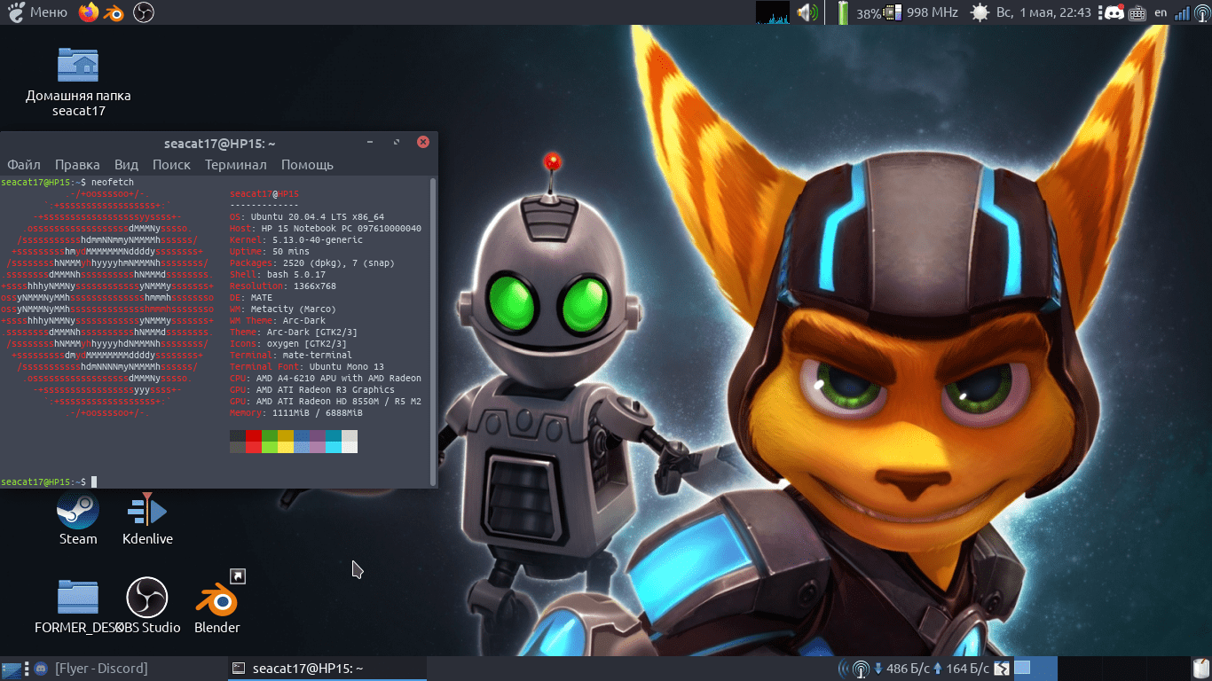 MATE DE screenshot with Ratchet & Clank wallpaper